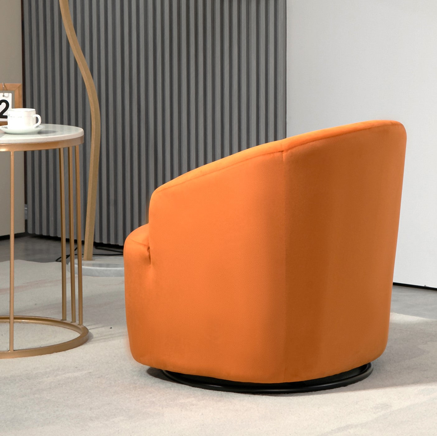363 Degree Swivel Barrel Accent Chair, Velvet Upholstered Curved