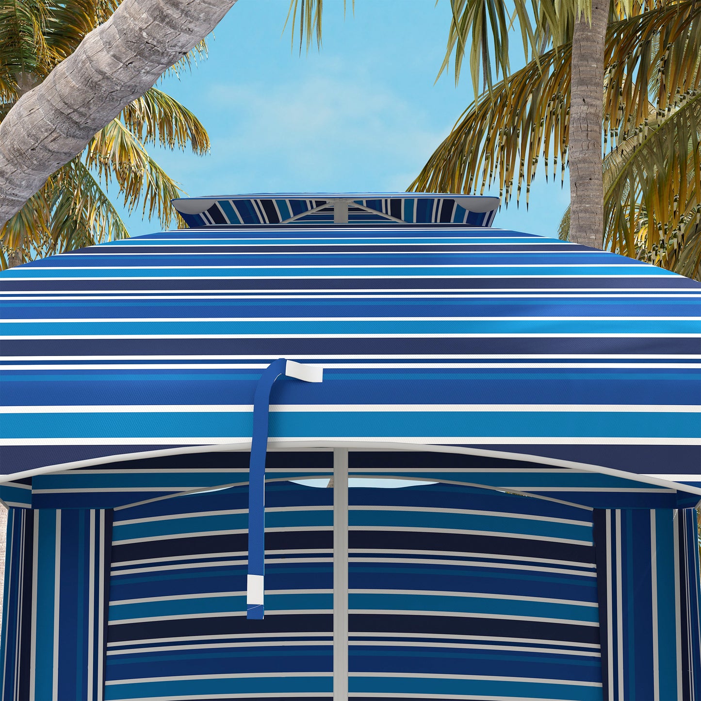 Portable Beach Umbrella with Cabana Canopy - Blue Stripe