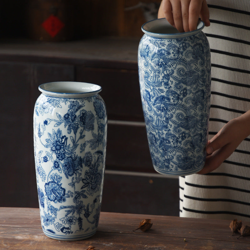 Chinese-Style Blue and White Ceramic Vase - Retro Porcelain Home Decor