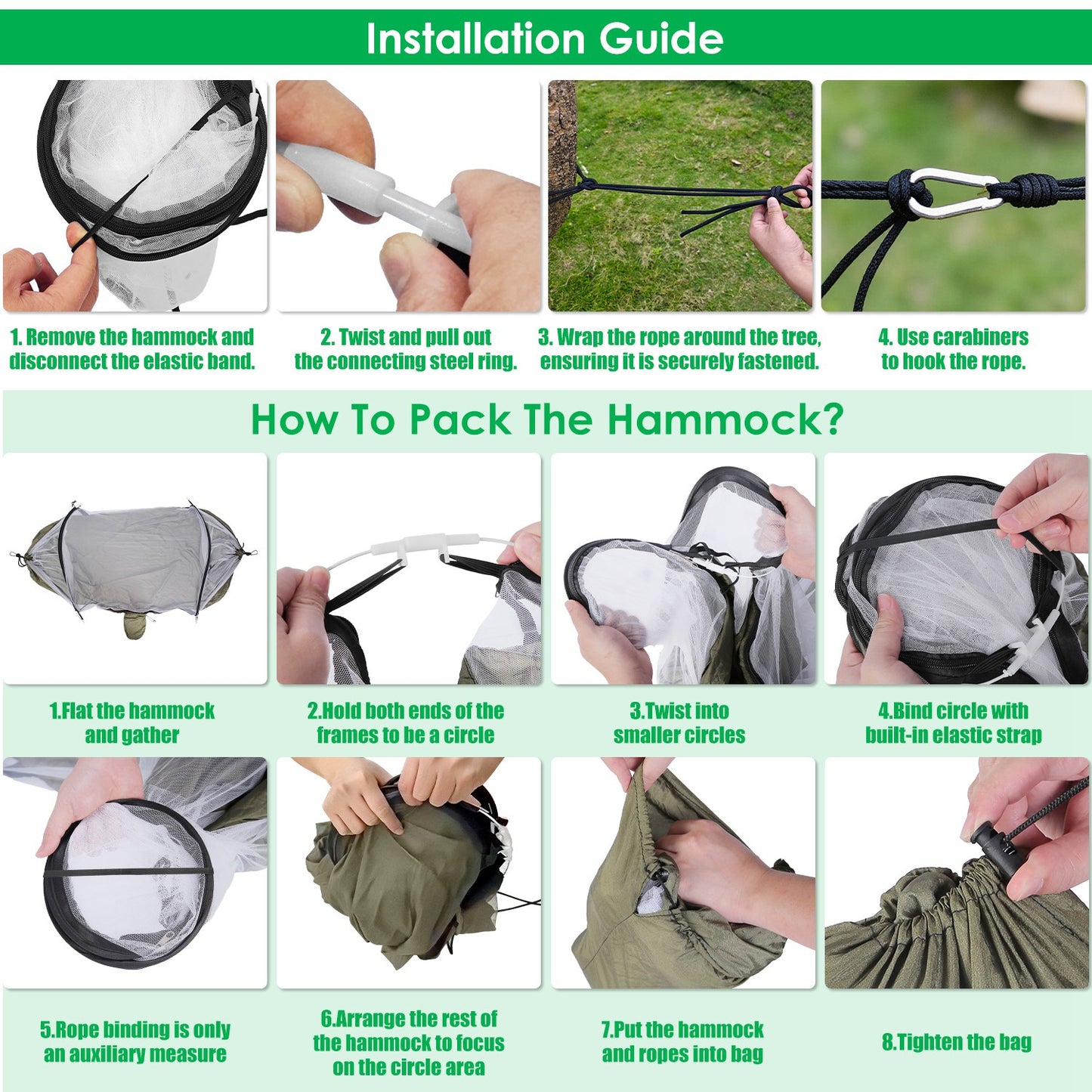 Portable Camping Hammock with Mosquito Net - 440lbs Capacity