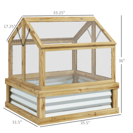 Raised Garden Bed with Polycarbonate Greenhouse - Wooden Cold Frame 35.5x31.5x36 Natural