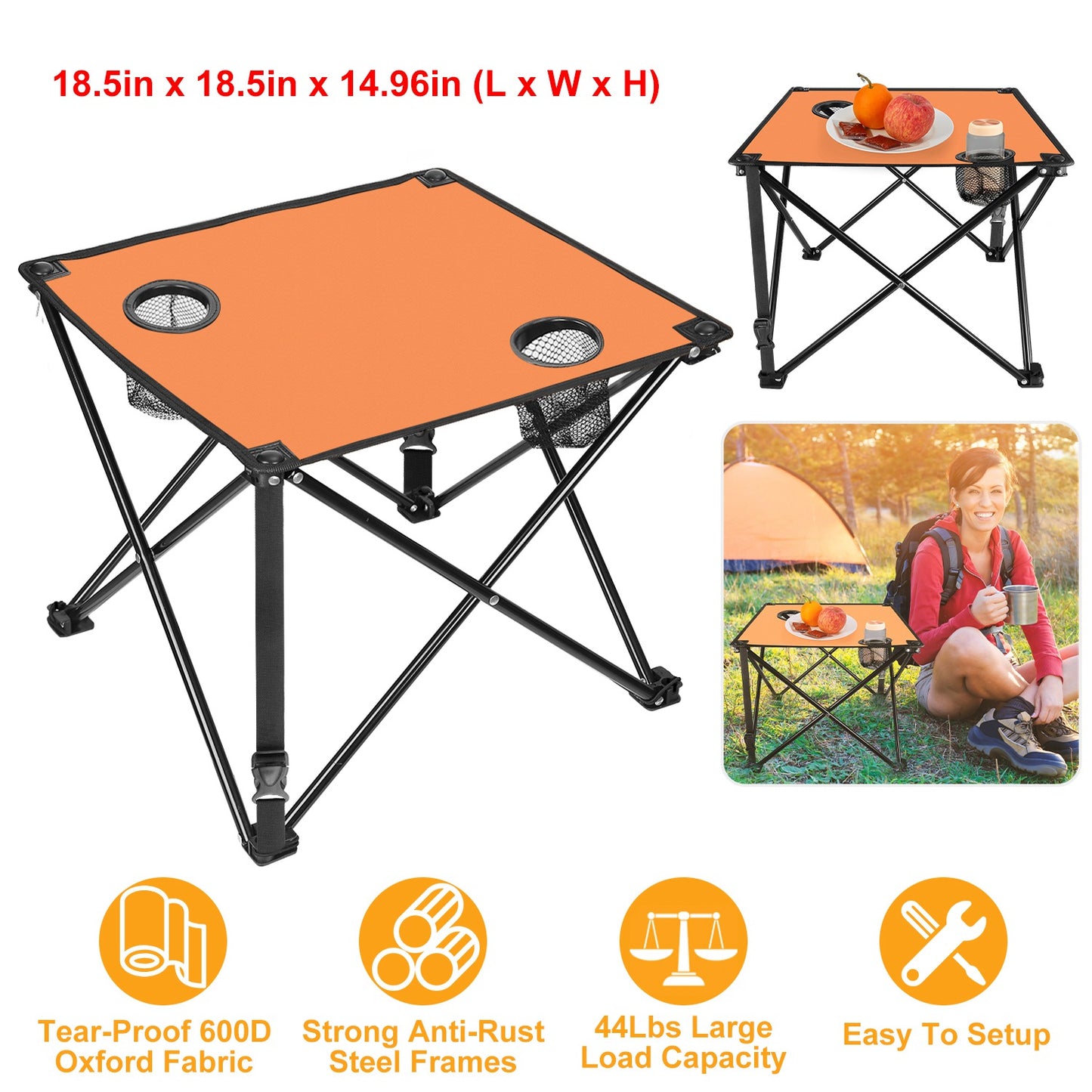 Portable Folding Camping Table with Cup Holders - Multiple Colors & Sets