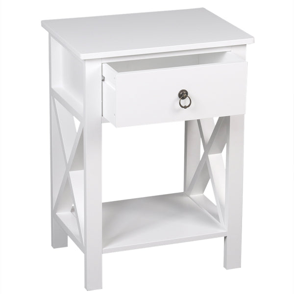 Modern White Bedside Table with Drawer and Shelf - 40x30x55 cm
