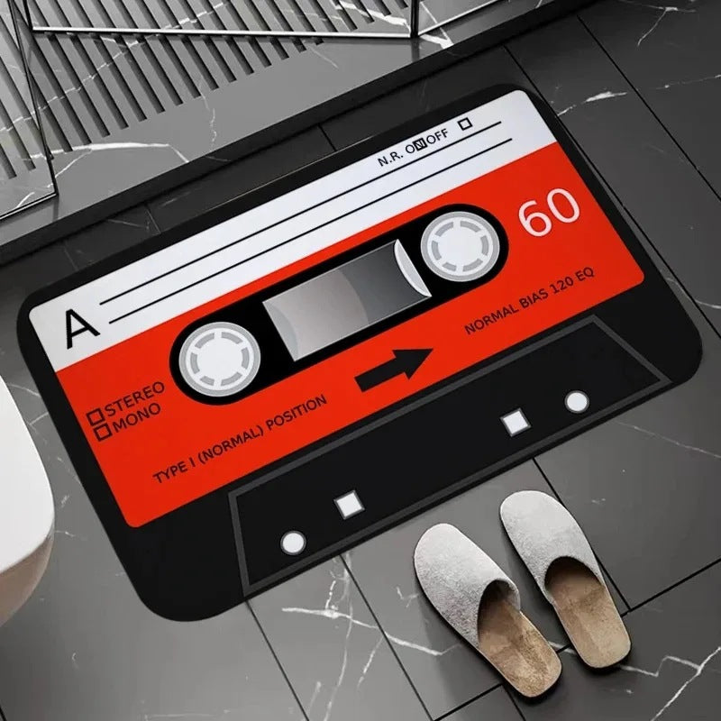 Cassette-Style Flannel Bathroom Rug Mat - Modern Minimalist Floor Cover