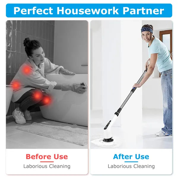 Electric Spin Scrubber Cordless Cleaning Brush with 8 Replacement Heads & Adjustable Extension