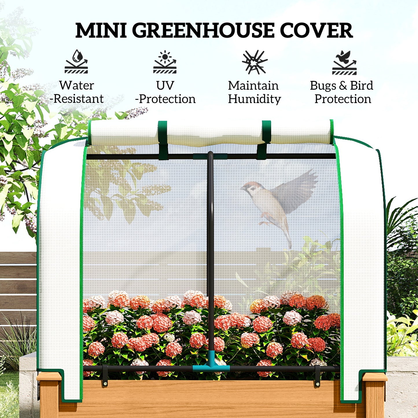 Raised Garden Bed with PE Greenhouse Cover - Outdoor Planter Box for Herbs and Vegetables, 35x22x47 Inch, Sand