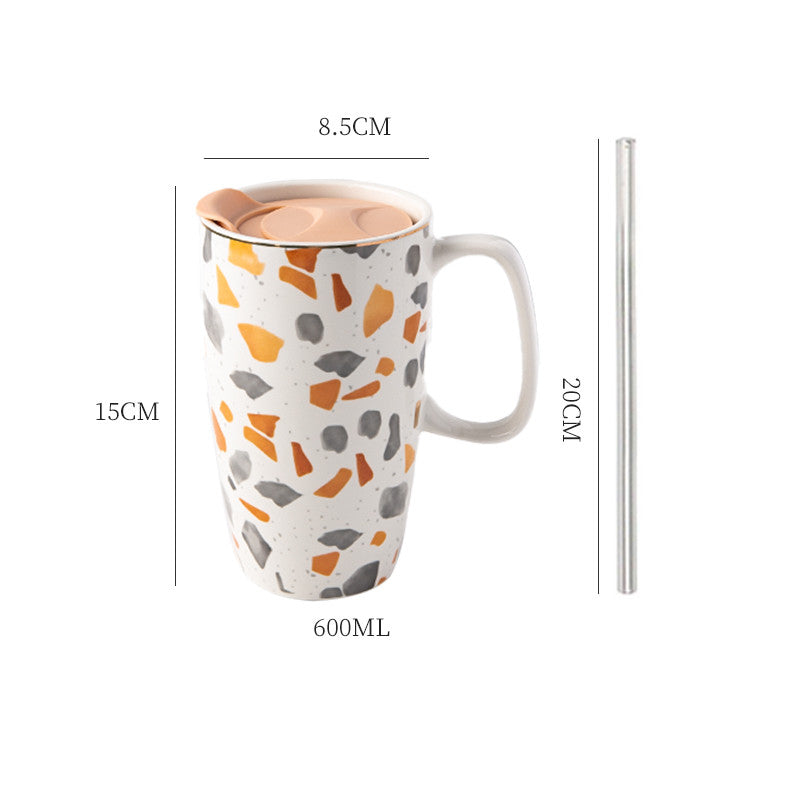 Large Capacity Ceramic Mug with Lid - Multiple Styles, 500-600mL Drinkware