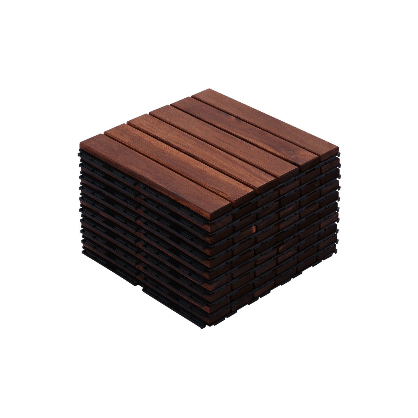 10 PCS Interlocking Acacia Hardwood Deck Tiles - Brown