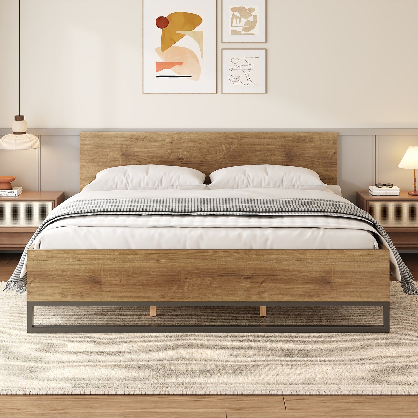 King Size Engineered Wood Bed Frame - Natural & Black