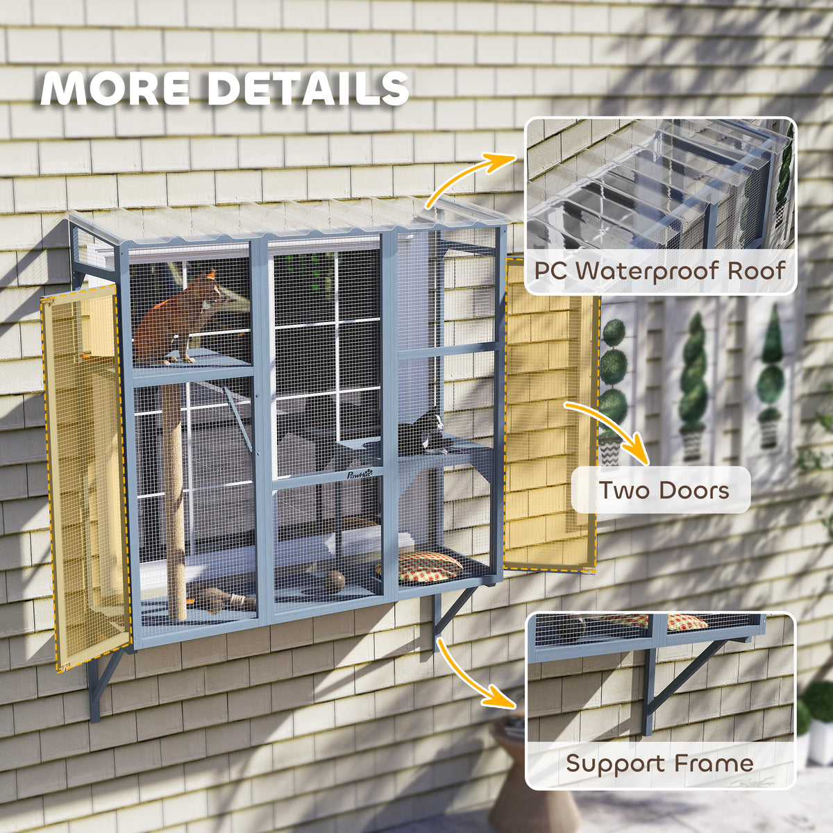 Outdoor Cat Enclosure for 2-3 Cats with Platforms & Scratching Post