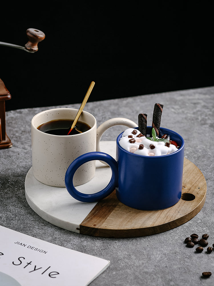 Ceramic Coffee Mug with Spoon & Coaster - Nordic Style, Multiple Colors