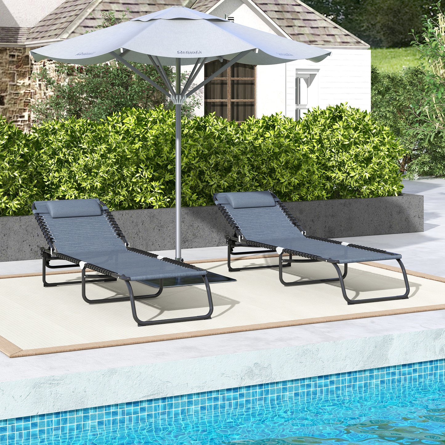 Folding Chaise Lounge Chairs - Set of 2 with 4-Position Recline, Gray