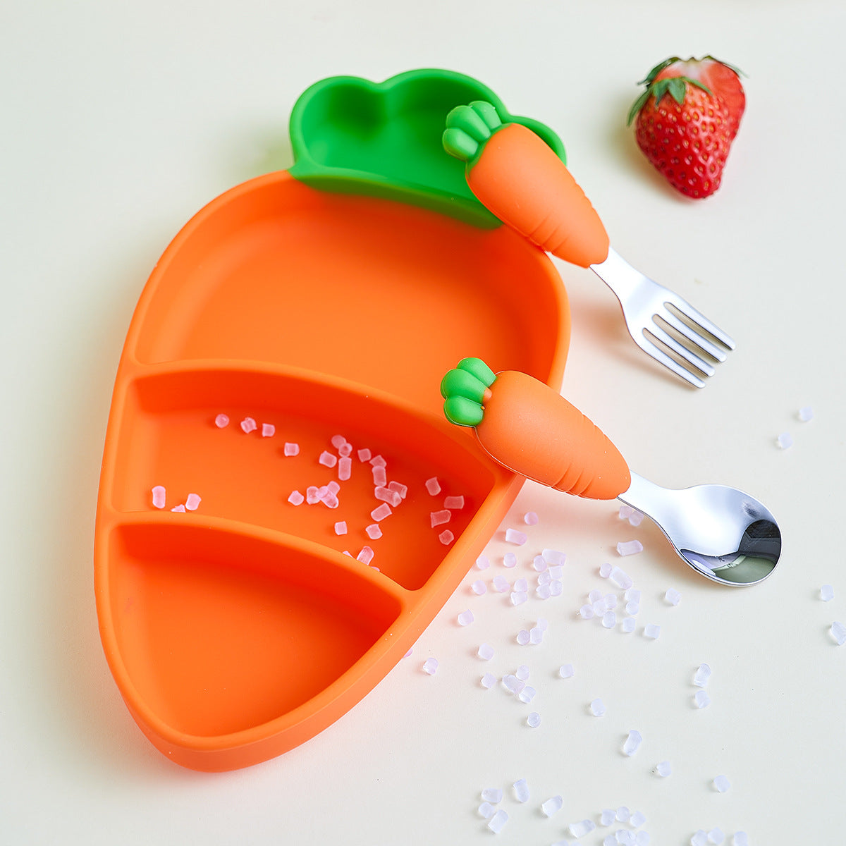 Children's Silicone Dining Plate Set with Suction Cups & Utensils - Cute Baby Tableware