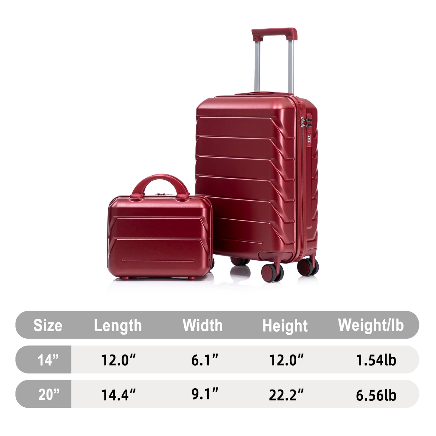 2-Piece ABS Spinner Wheel Luggage Set with Combination Lock - Wine Red
