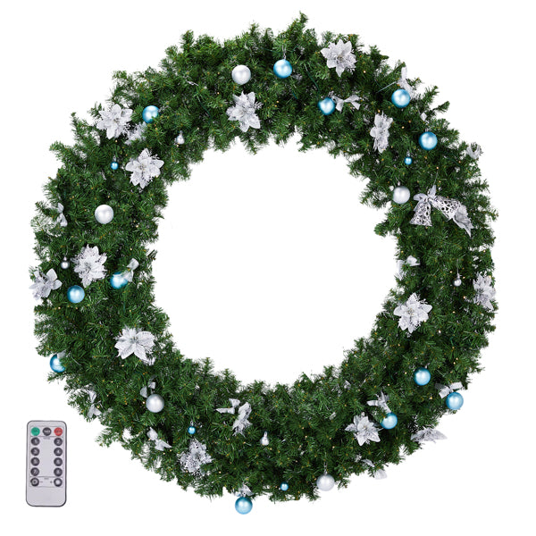 60-Inch Lighted Artificial Christmas Wreath with 220 LED Lights & DIY Ornaments - Green