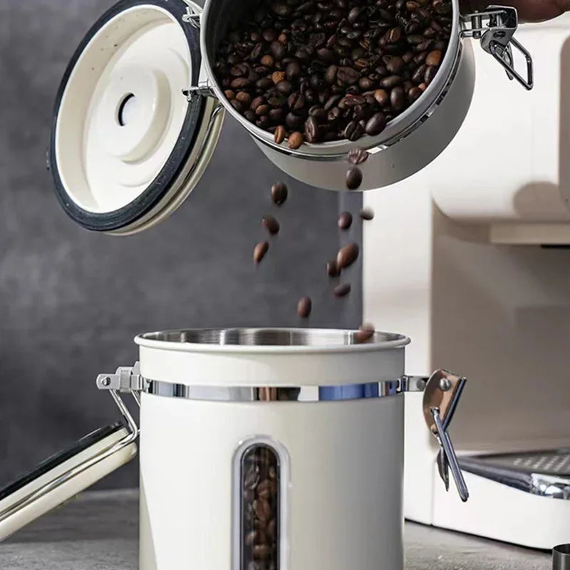 Large Capacity Stainless Steel Coffee Bean Sealed Jar with Date Tracker - Vacuum Food Storage Container