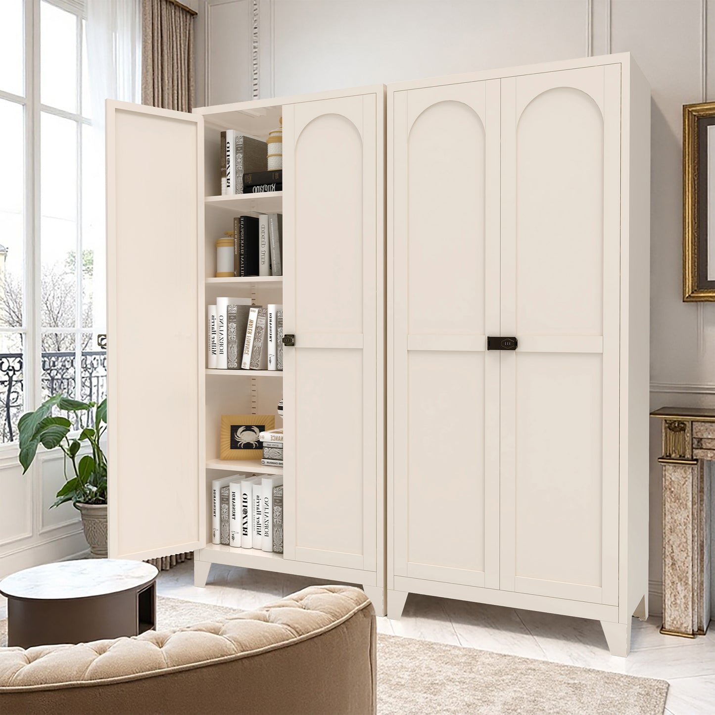 71'' Metal Storage Cabinet with Lock & Adjustable Shelves - Beige