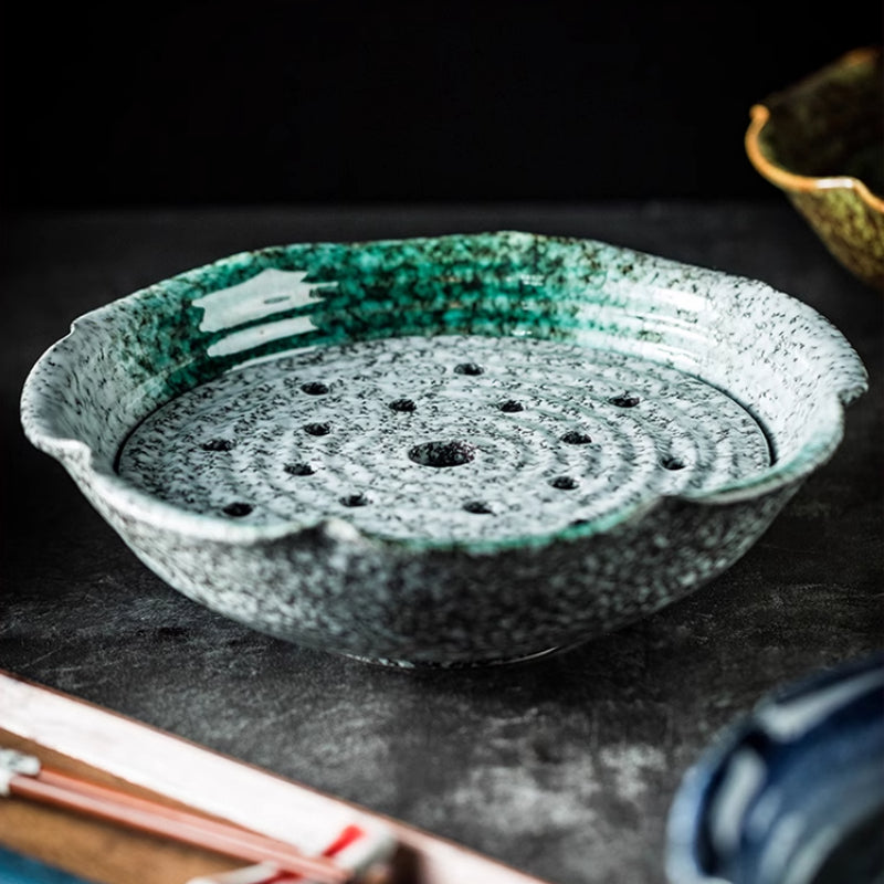 Ceramic Sashimi Plate with Dry Ice Effect - 11 Inch Seafood Dish