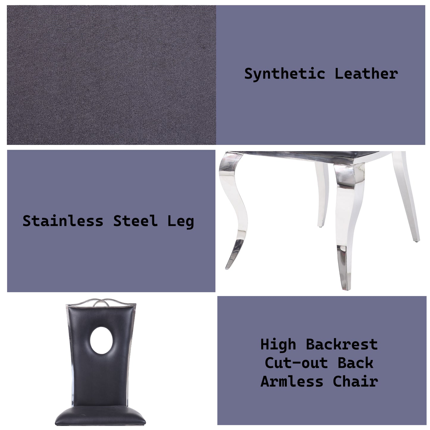 Black Synthetic Leather & Stainless Steel Side Chair Set of 2