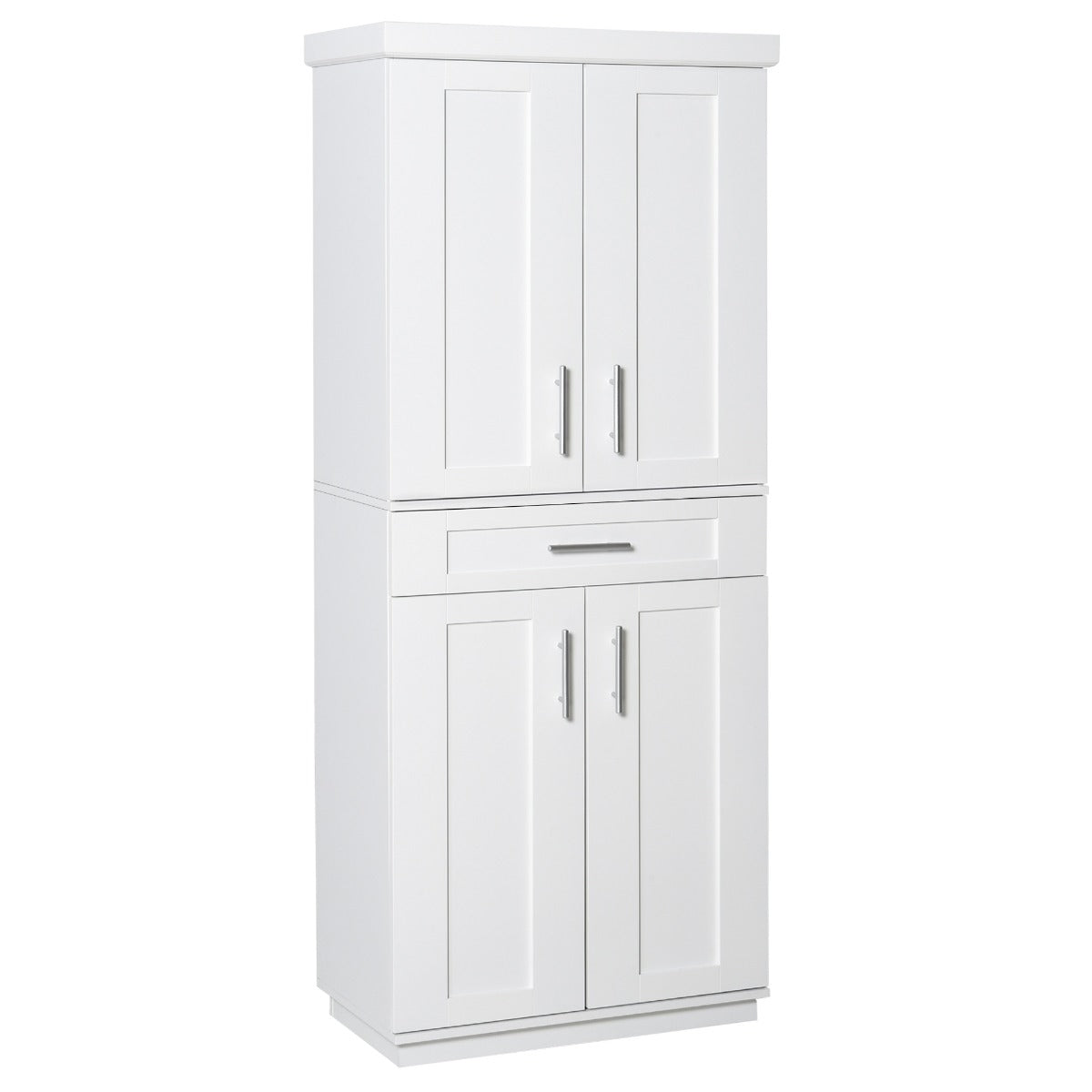 White Kitchen Pantry Cabinet with Adjustable Shelves & Drawer