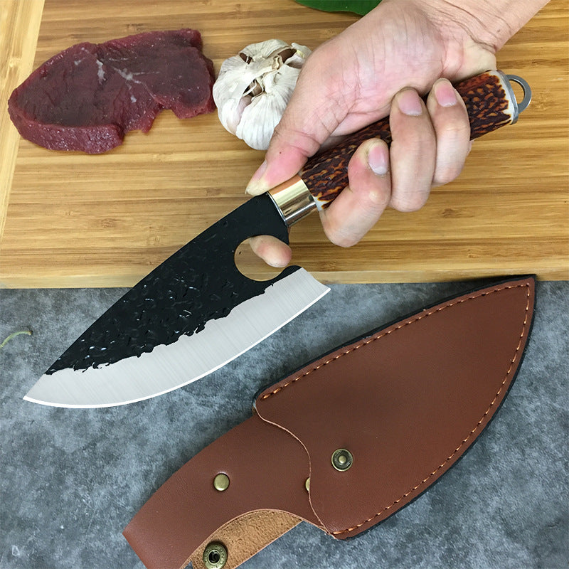 Forged Deerhorn Handle Small Machete with Hammer Pattern Blade