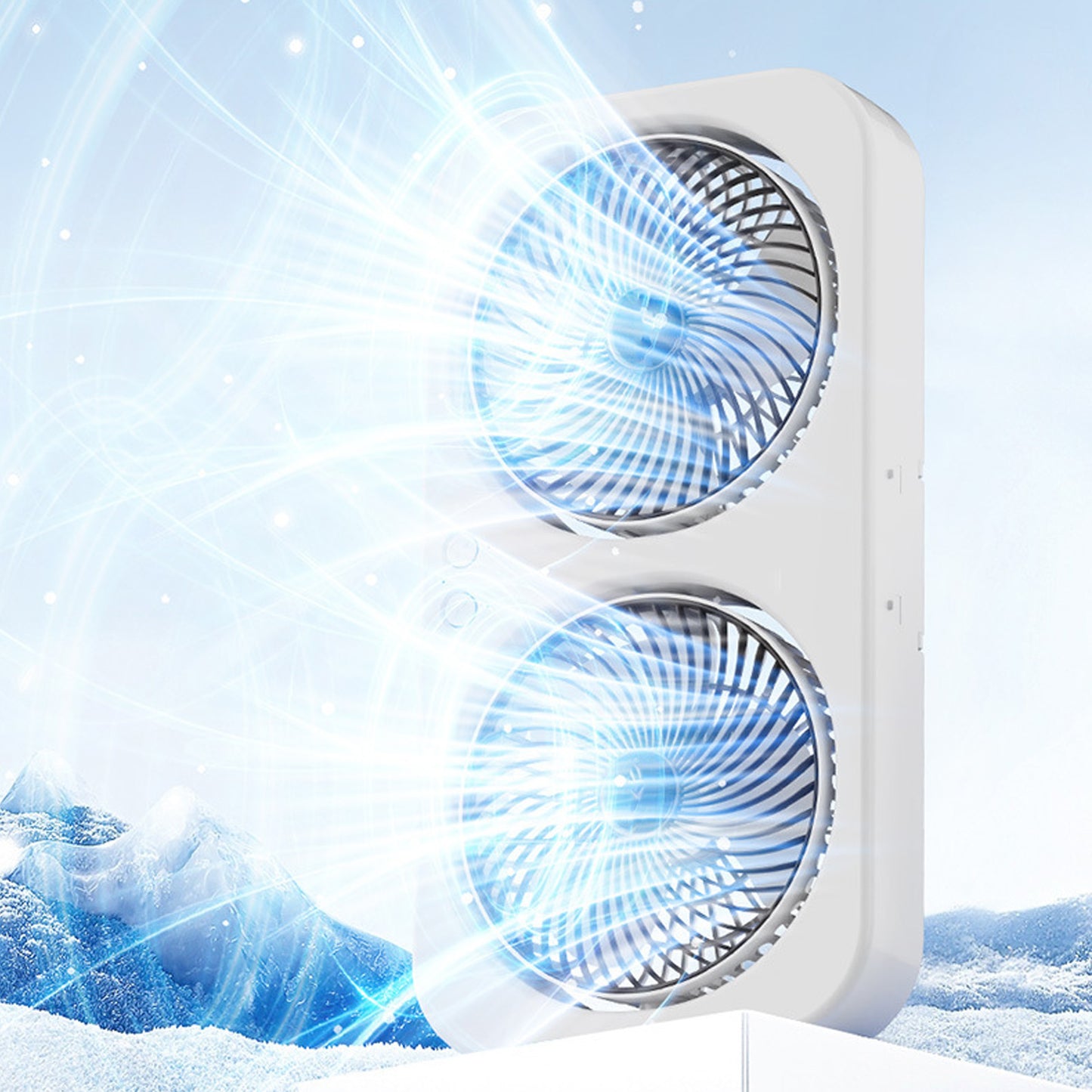 Silent USB Rechargeable Dual Fan with Multi Speed Control - Orange