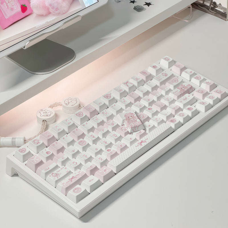 Cute Pink and White Sheep Keycap Set - Sweet Design
