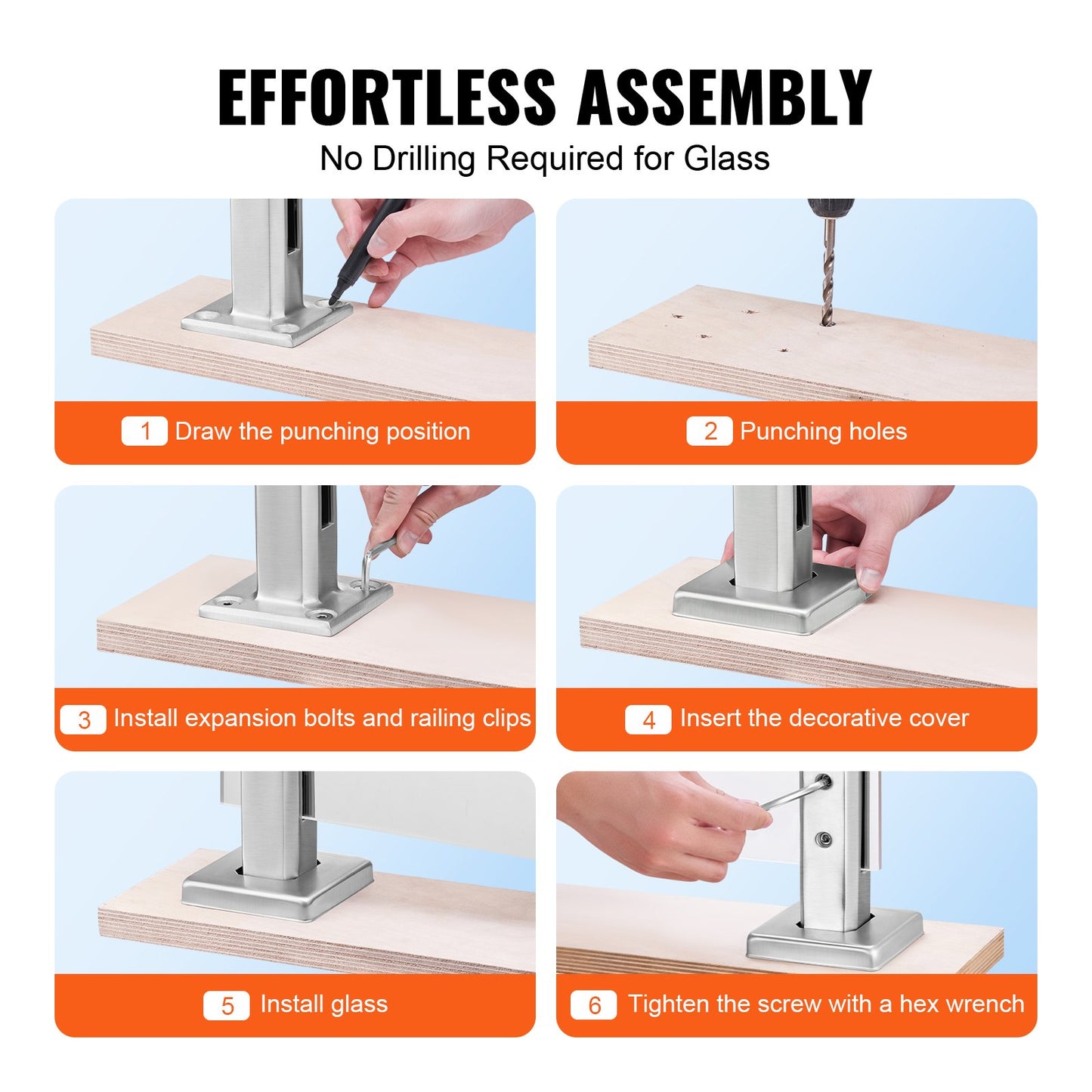 Glass Clamp Set for Tempered Glass Railing and Shelves - 10 Pack, Stainless Steel, Silver