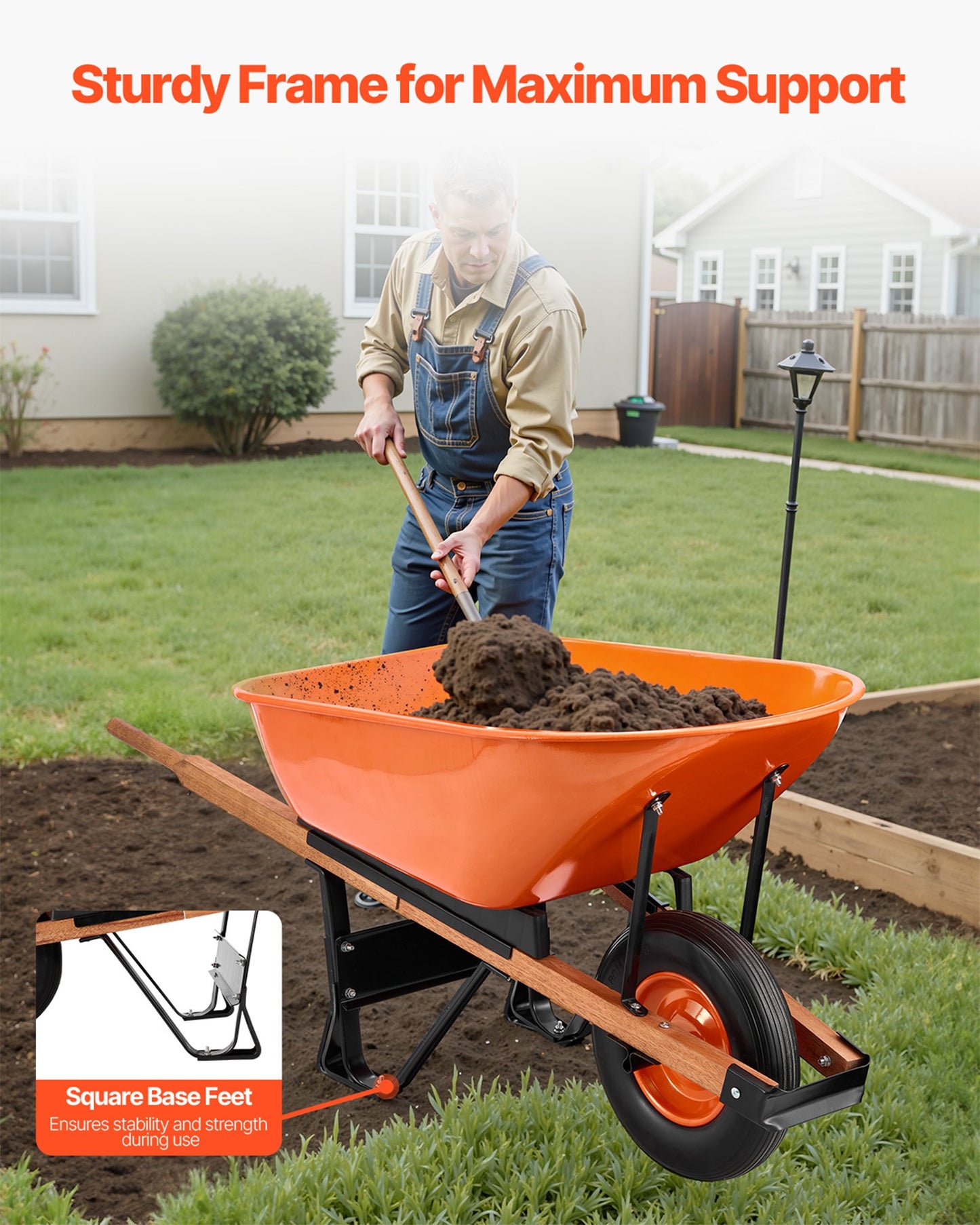 Heavy-Duty Garden Wheelbarrow Cart 6 Cu. Ft. 330 Lb Load with Wide Track Wheels