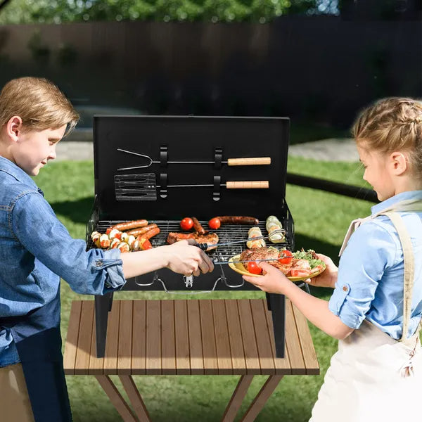 Portable Charcoal Grill - Foldable Outdoor BBQ Grill 17.32" x 10.63" - Black