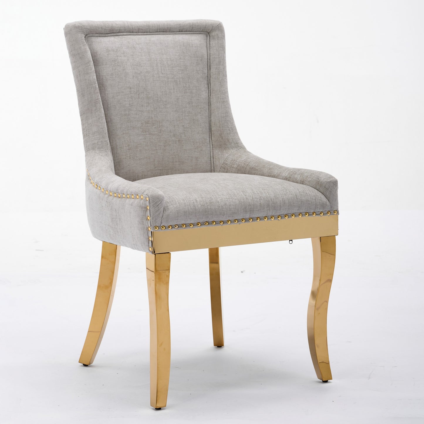 Chenille Dining Chairs Set of 2 - Modern Gold-Plated Legs