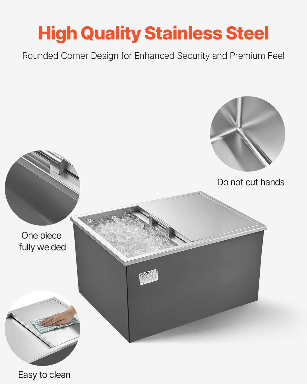 57.8 Qt Stainless Steel Drop-In Ice Cooler Bin for Drinks