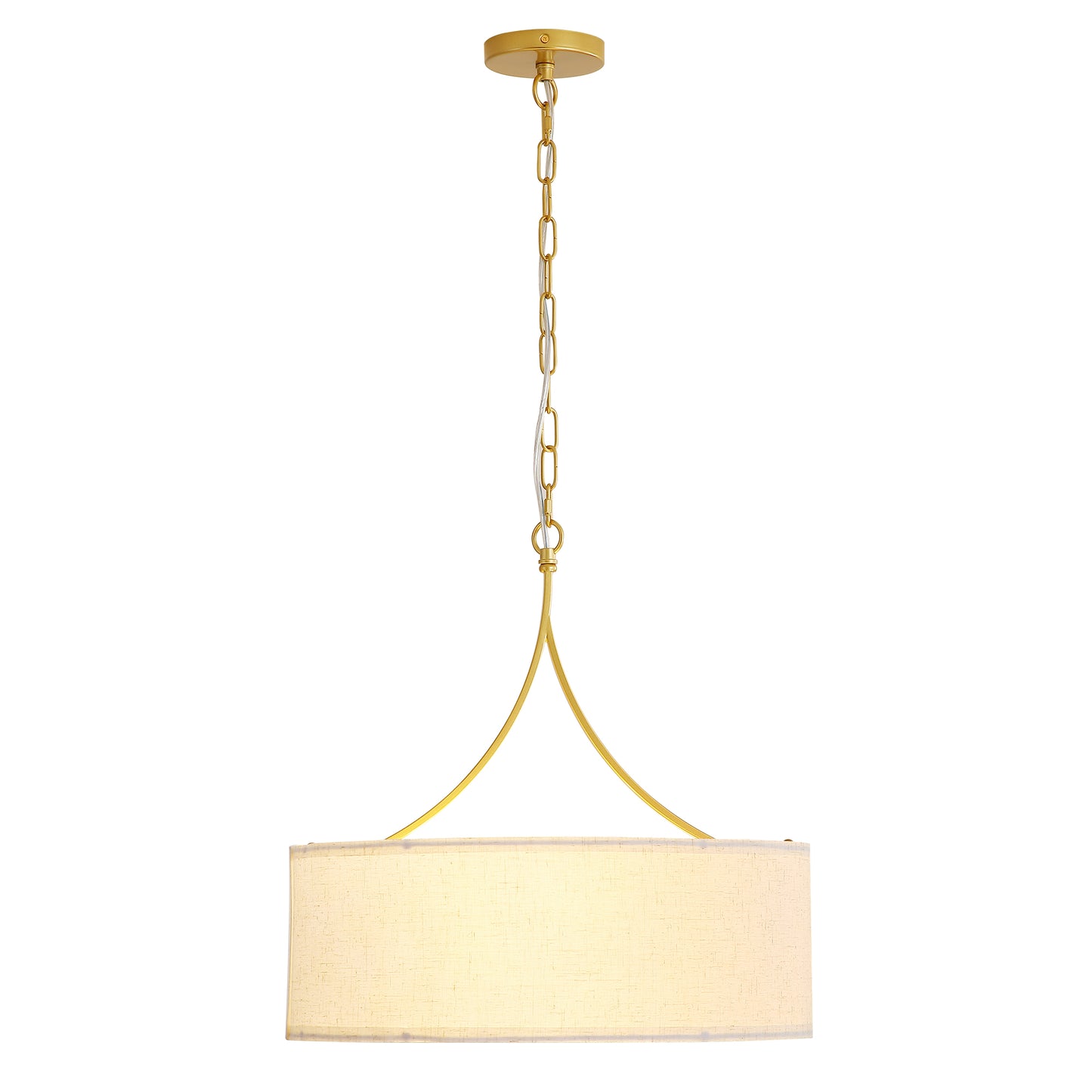 Golden Fabric Pendant Light - Adjustable Drum Chandelier for Dining & Living Rooms
