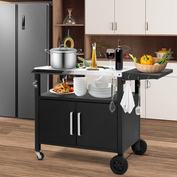 Outdoor Grill Cart with Storage and Wheels - Movable Kitchen Island for BBQ and Patio Dining