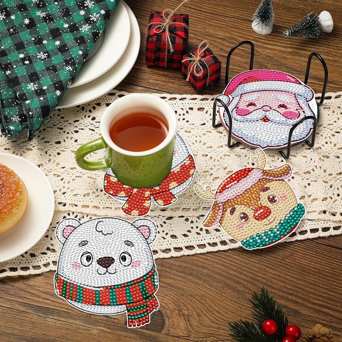 Christmas Rhinestones Art Coasters - 6 Pack Multi-Color Set