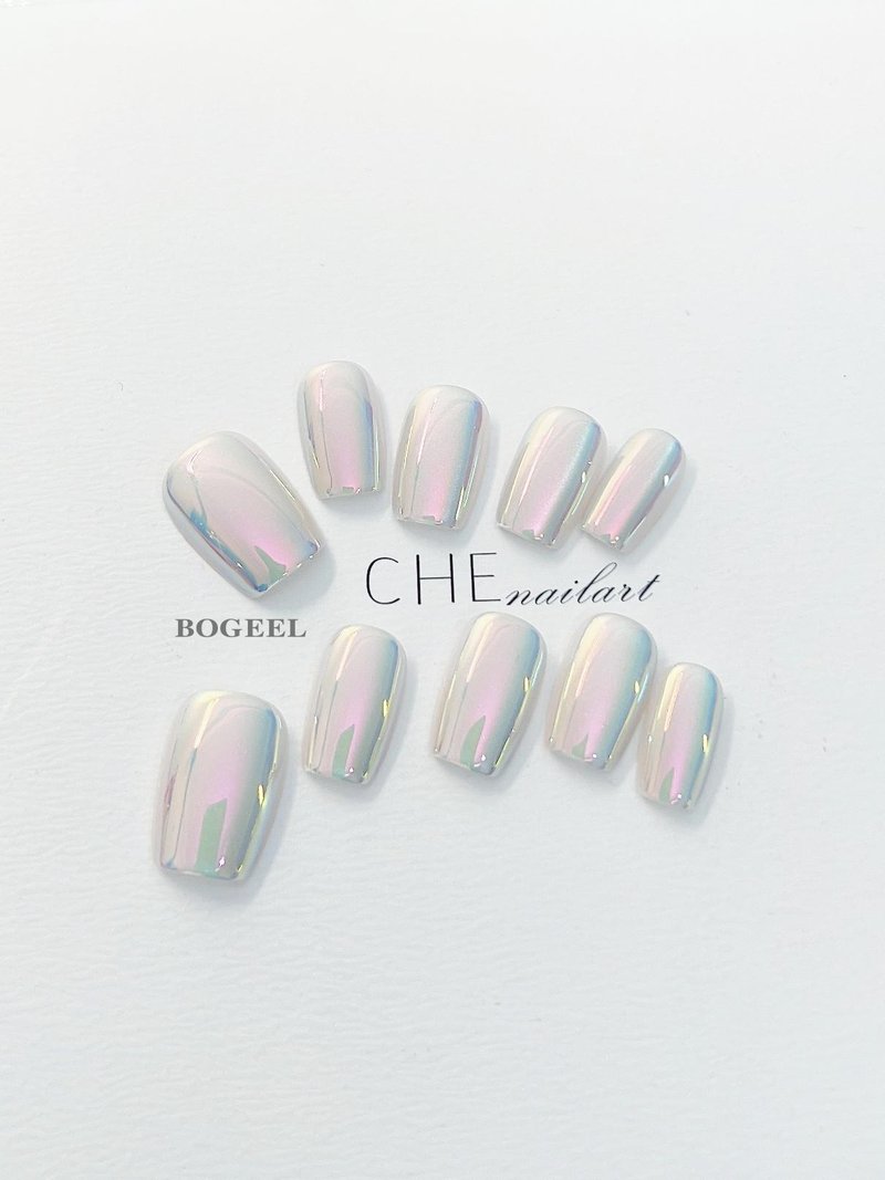 Silver Mirror Handmade Short Square Nail Art - 10 Pieces