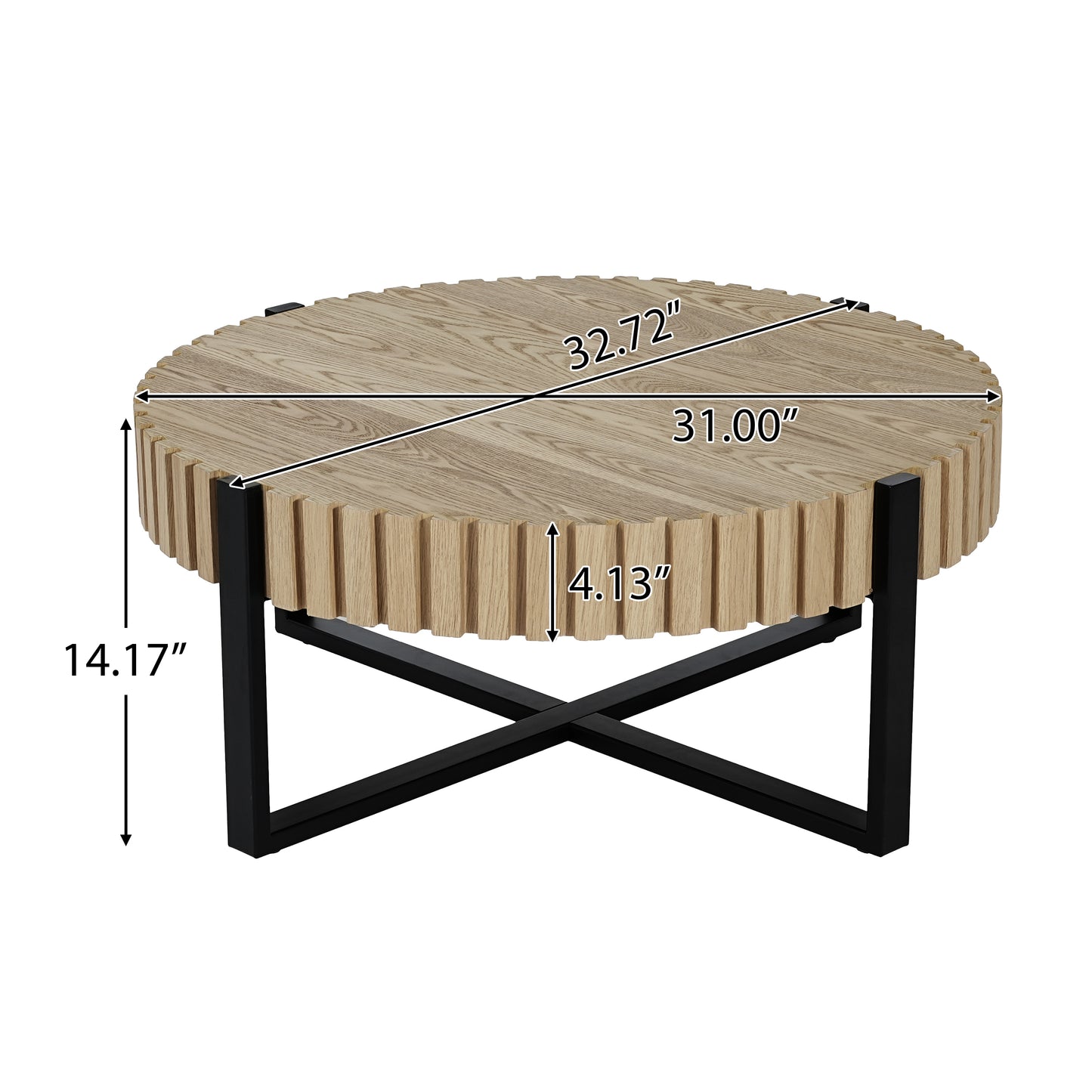 Modern Round Coffee Table with Marble Top & Cross Metal Base - 31.5"