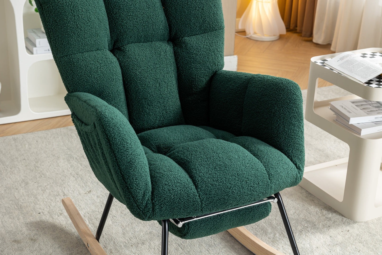 Teddy Fabric Rocking Chair with Adjustable Footstool - Green