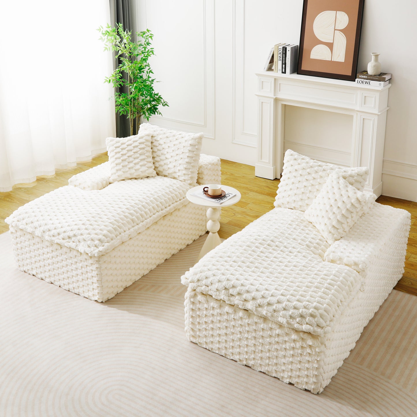 White Velvet Double Chaise Lounge - Multifunctional Sofa for 2