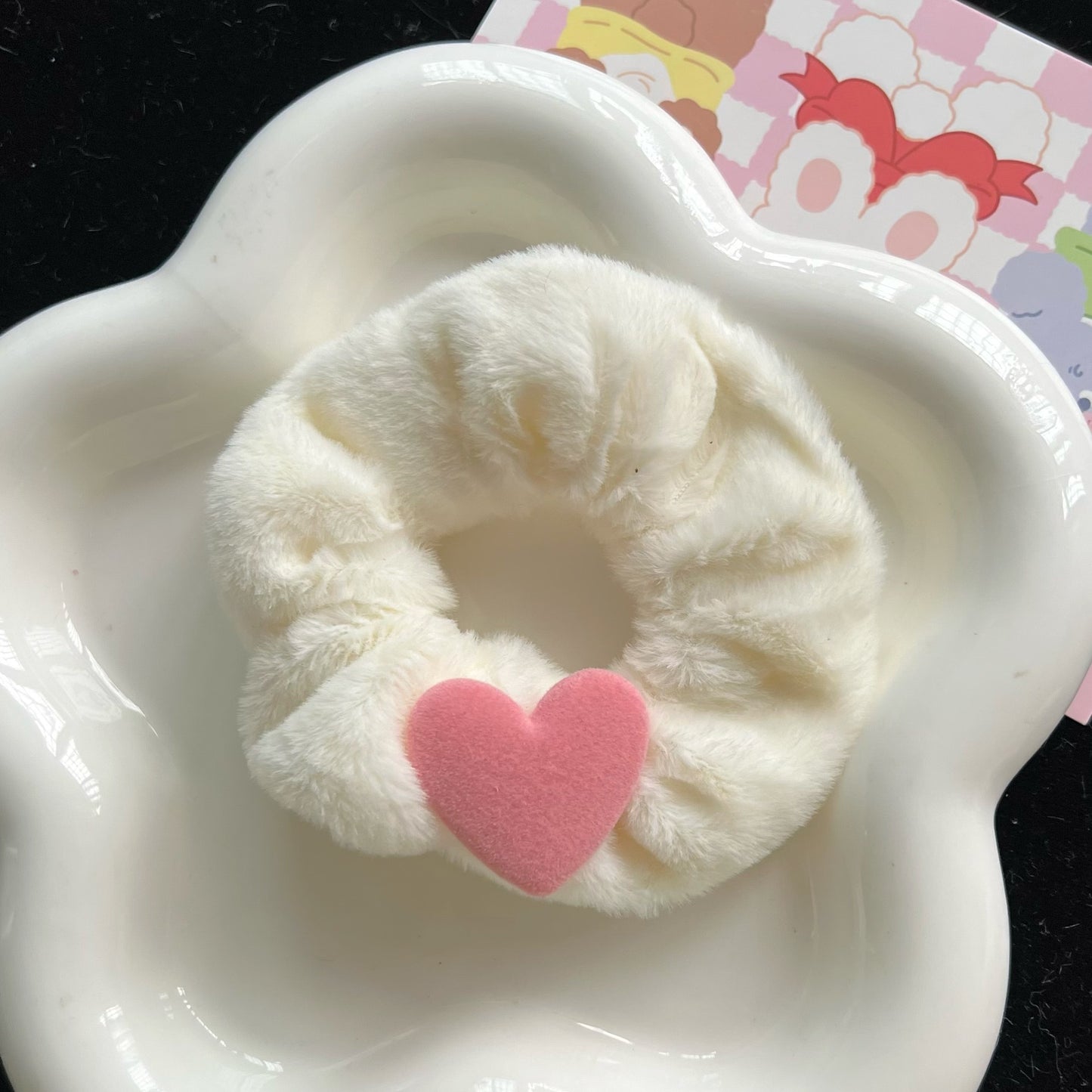Large Plush Hair Ring with Flocking Heart - Colorful Hair Accessory for Women