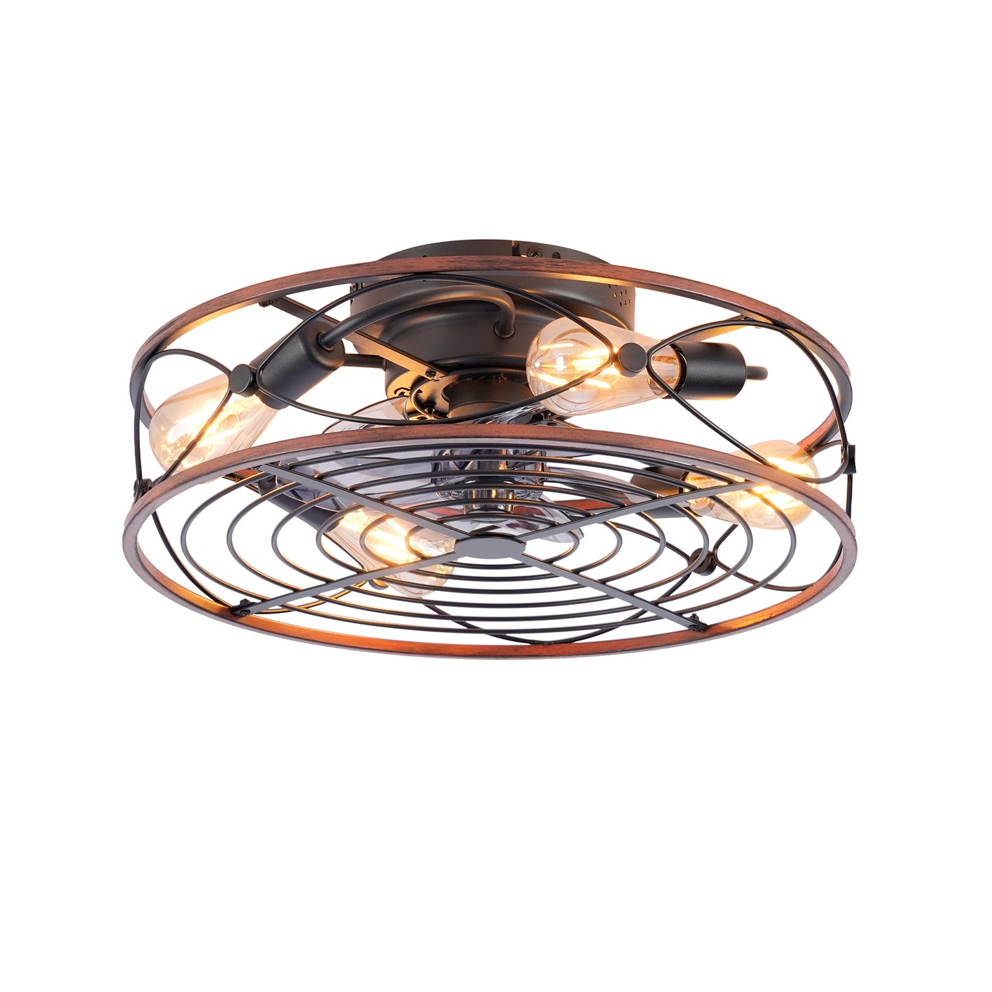 20'' Caged Ceiling Fan with Lights & Remote Control - Matte Black Wood