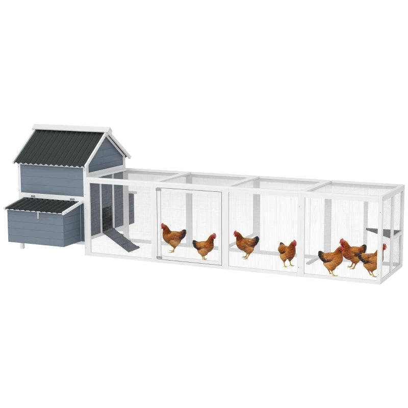 Large Wooden Chicken Coop with Run, Nesting Boxes & Waterproof Roof - Light Gray