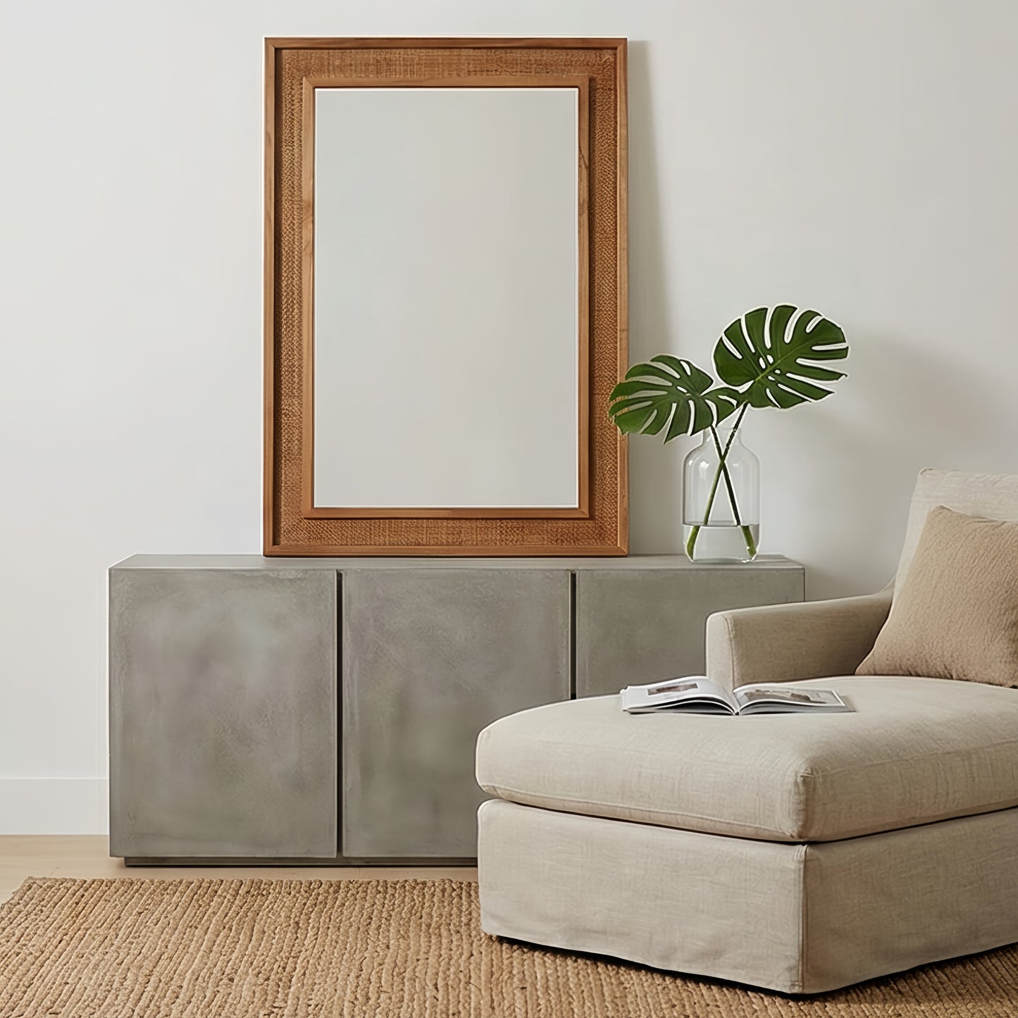 Rattan Rectangle Decorative Mirror - Yellowish Brown 24"x36"