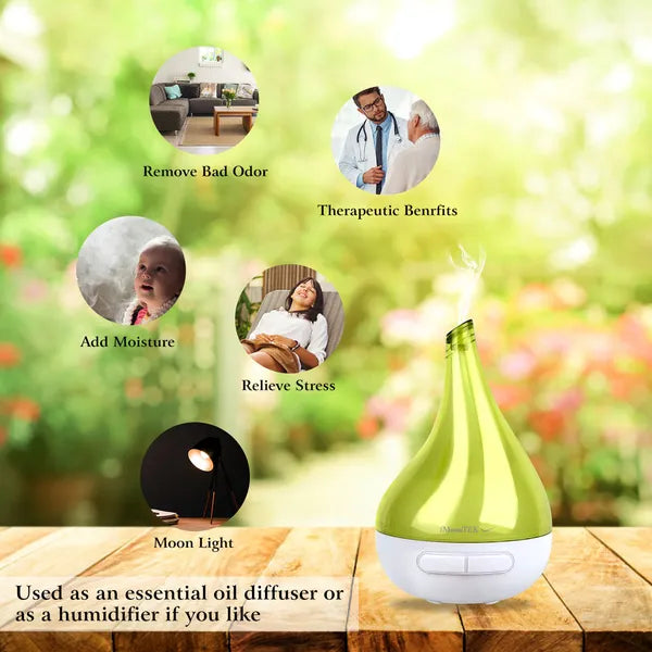 Ultrasonic Essential Oil Diffuser and Humidifier - Drop Shape, 177ML, Green