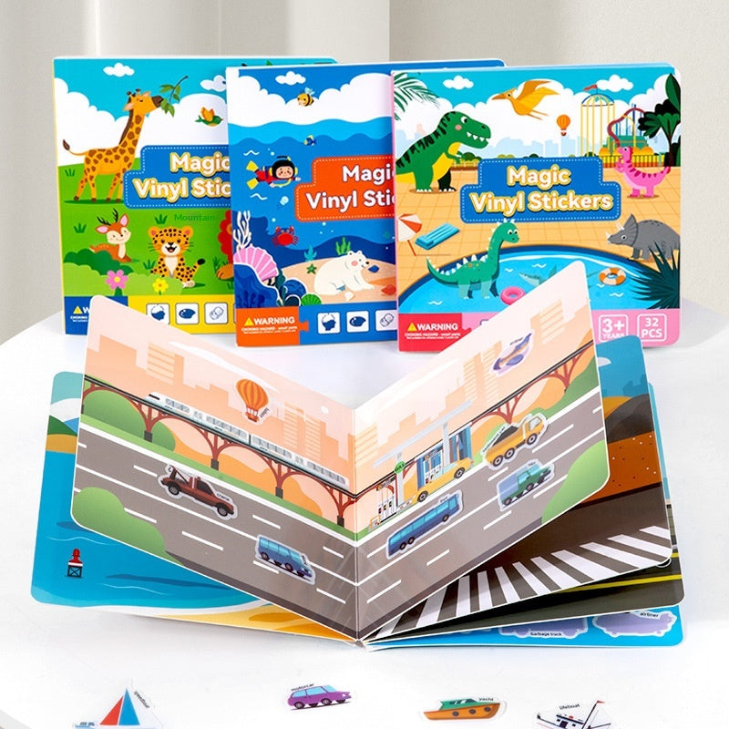Educational Jelly Book Toys with Repeated Sticky Paper - Dinosaur, Animal, Ocean & Transport Styles