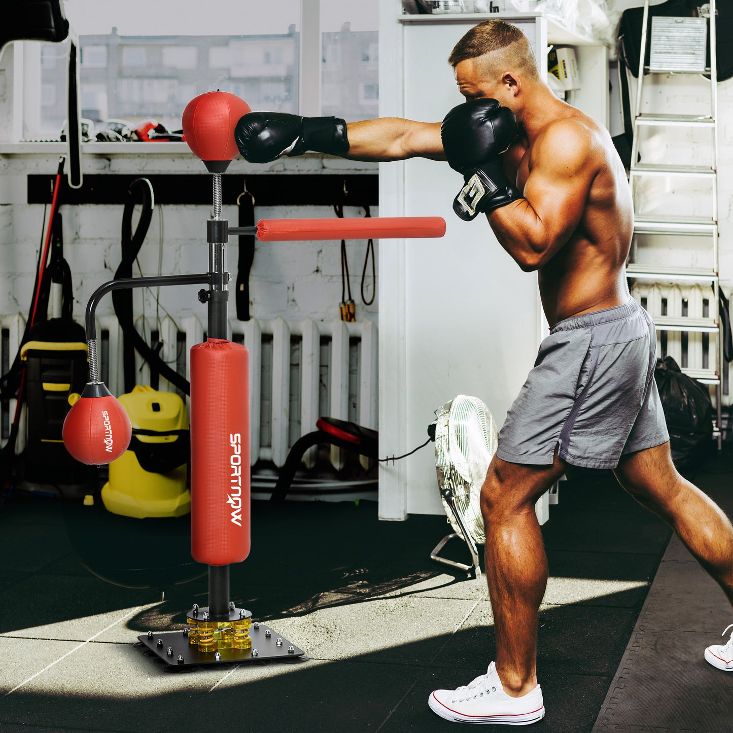 Adjustable Speed Bag Boxing Stand for Reflex Training - Red