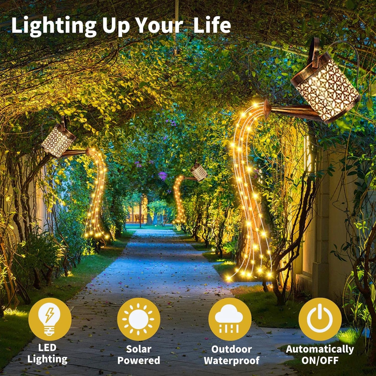 2-Pack Solar Watering Can String Lights - Outdoor Garden Decor