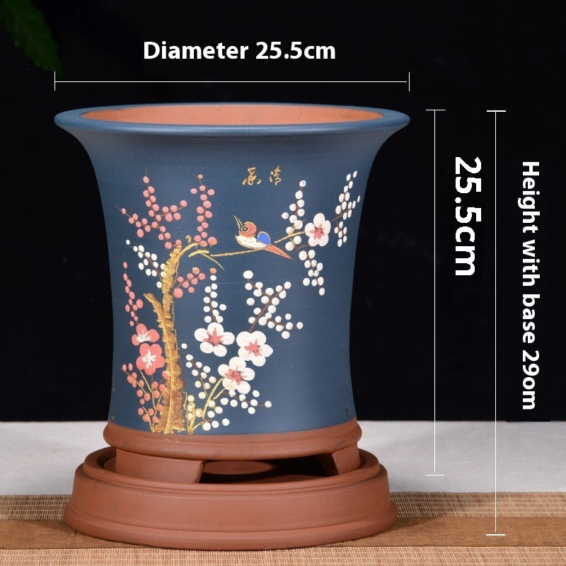 Large Ceramic Flowerpot with Purple Sand Finish - Modern Garden Decor