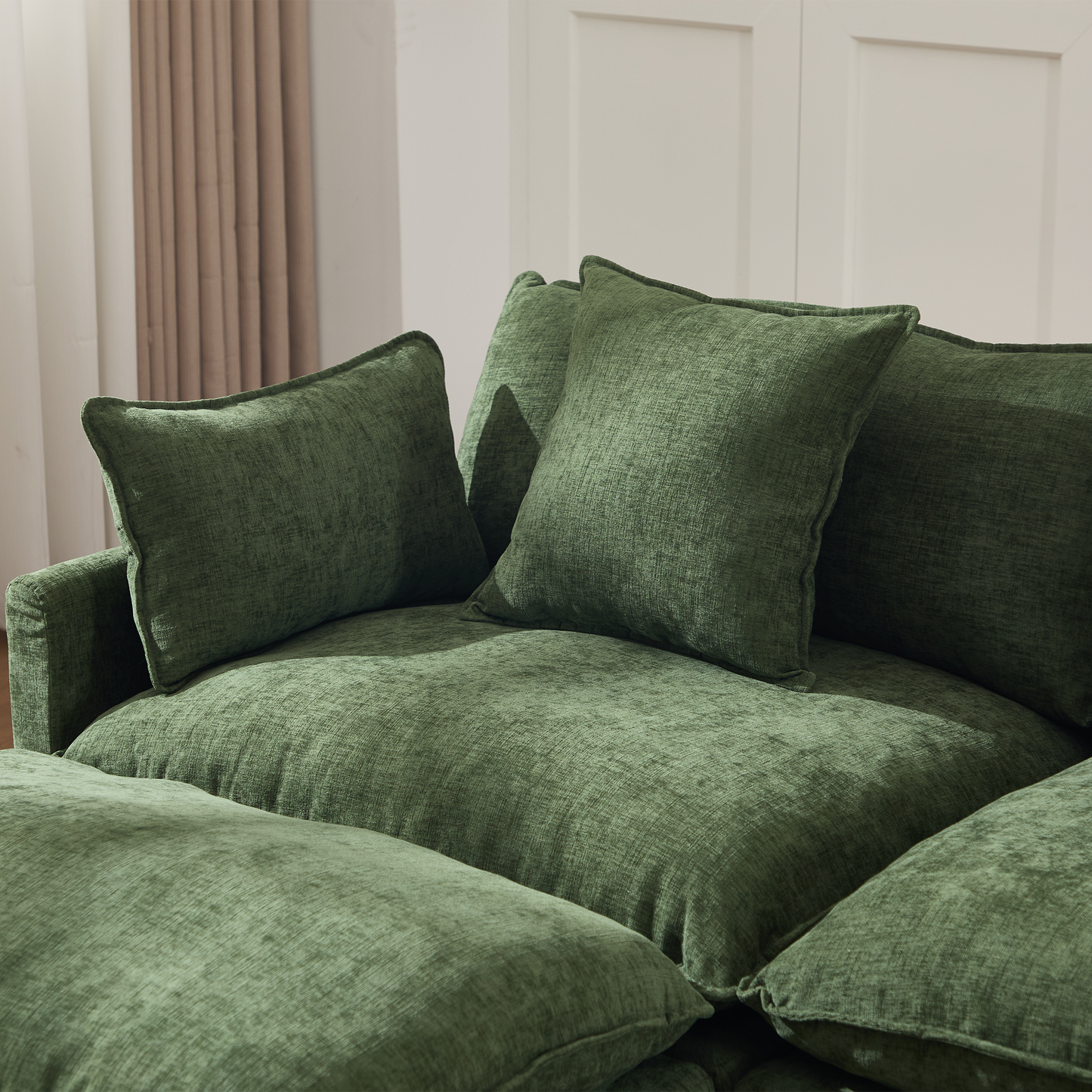 108" L-Shaped Modern Chenille Sectional Sofa with Ottoman - Green