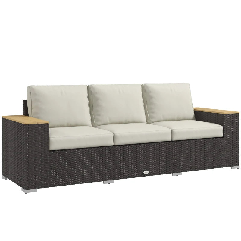 3-Seat Outdoor Patio Sofa - Extra Wide PE Wicker Couch with Cushions - Beige